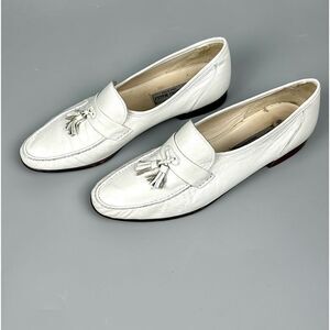 Bruno Magli White Leather Tasseled Loafers Slip On Handmade in Italy 11,5